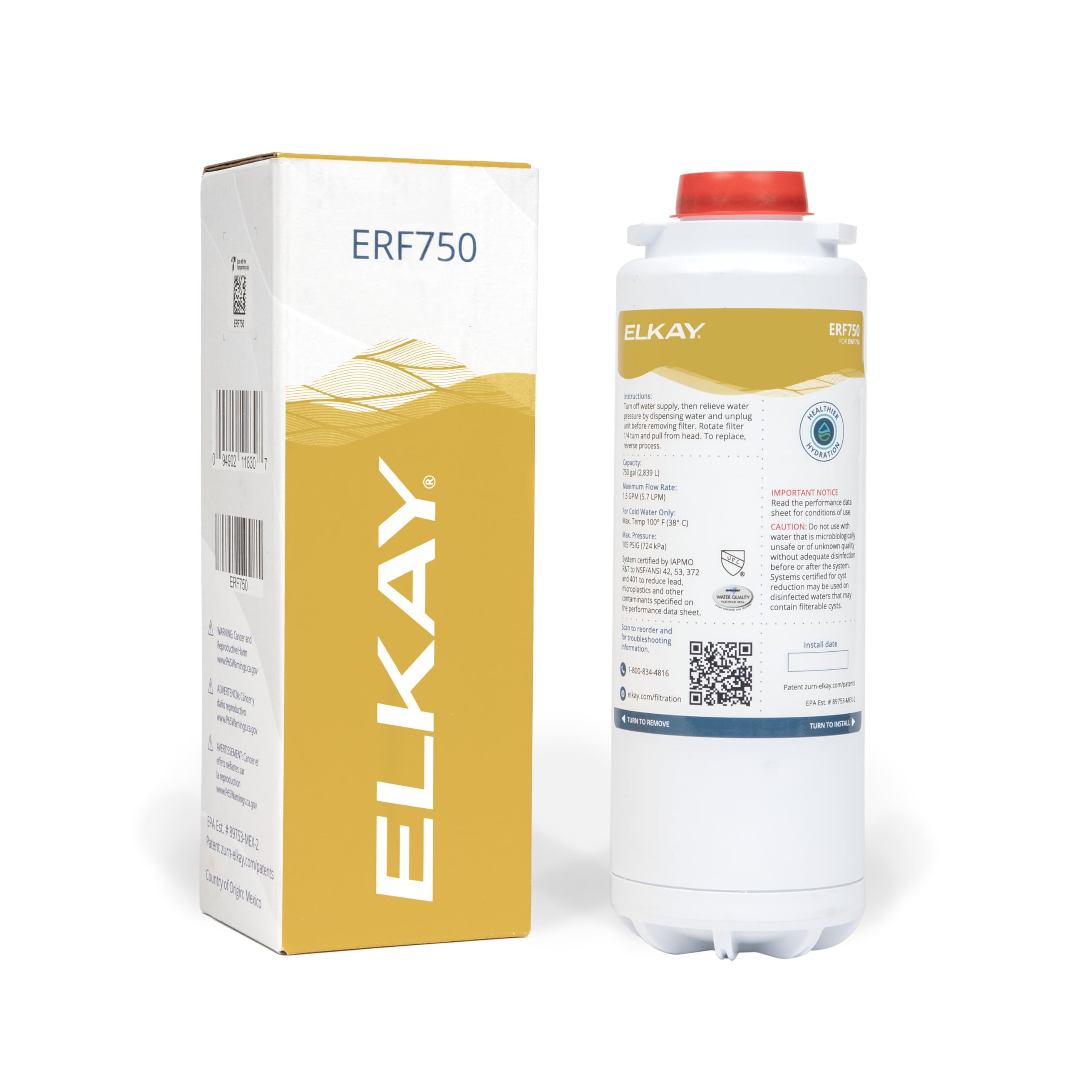 Elkay Genuine ERF750 WaterSentry Lead + Microplastics NSF/ANSI Certified Residential Filter (ezH2O Liv & Filtered Faucet)