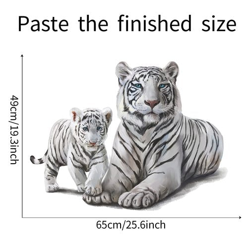 ROFARSO Lifelike Cute Lovely White Tiger Jungle Animal Wall Stickers Removable Wall Decals Peel and Stick Wall Art Decorations Home Decor for Kid Nursery Baby Bedroom Living Room Playing Room