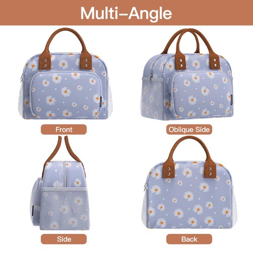 Yotrone Lunch Bag for Women, Insulated Lunch Box for Women Men Work Adult, Cute Lunch Tote Large Capacity Reusable Cooler Containers for Picnic Travel Office or Beach (Blue Daisy)