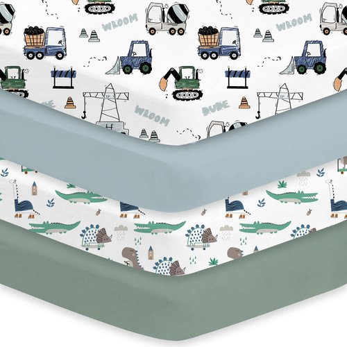 Little Grape Land Crib Sheets - 4 Pack of Super Soft Fitted Sheets for Boys & Girls | Truck & Alligator Designs