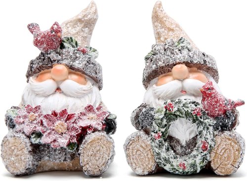 Hodao Christmas Santa Figurines - Handmade Woodcut Decor for Holiday Celebrations | 2 PCS Set (Brown)
