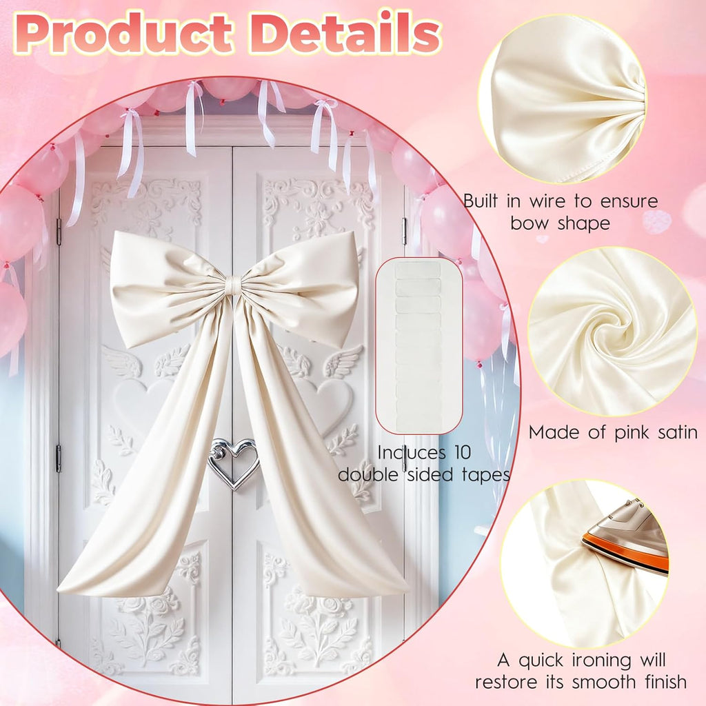 Skiennix Beige Large Bow Decor - Giant Ribbon Tie for Birthday Party & Wedding Backdrop | 24 x 36 Inches