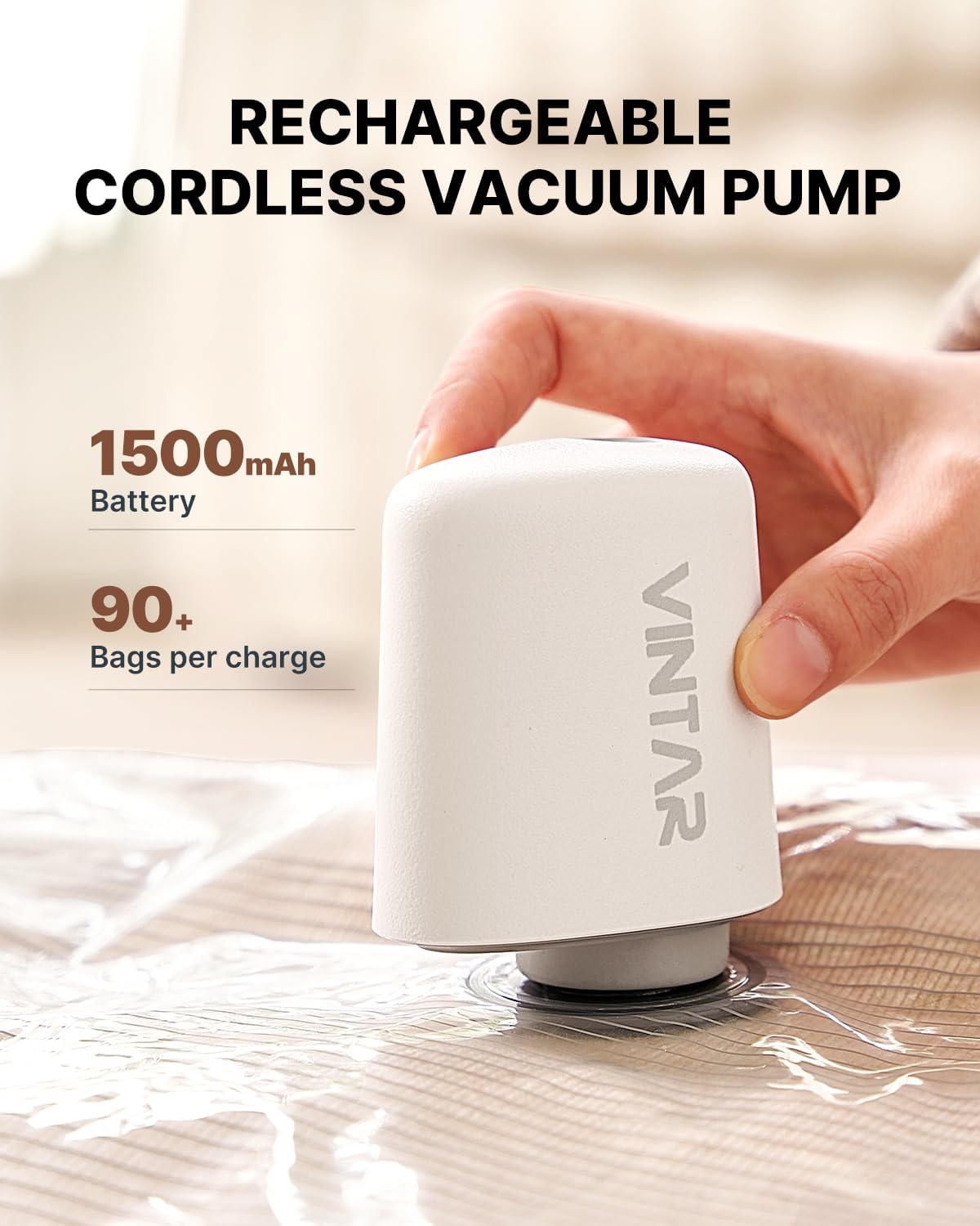 VINTAR Vacuum Seal Bags - 24 Pack Space Saver Set with Rechargeable Cordless Pump for Travel & Storage