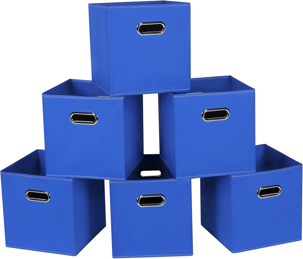 Skiennix Fabric Cube Storage Bins - Foldable Organizers with Dual Handles | Set of 6, Dark Blue