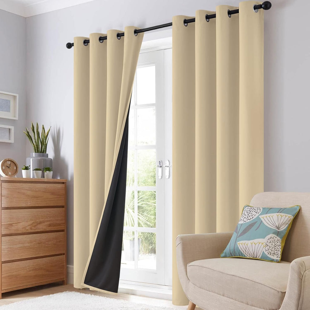 SimpleHome 100% Blackout Curtains - Thermal Insulated Grommet Drapes for Bedroom & Living Room | Beige, 52 x 84 Inch, 2 Panels
