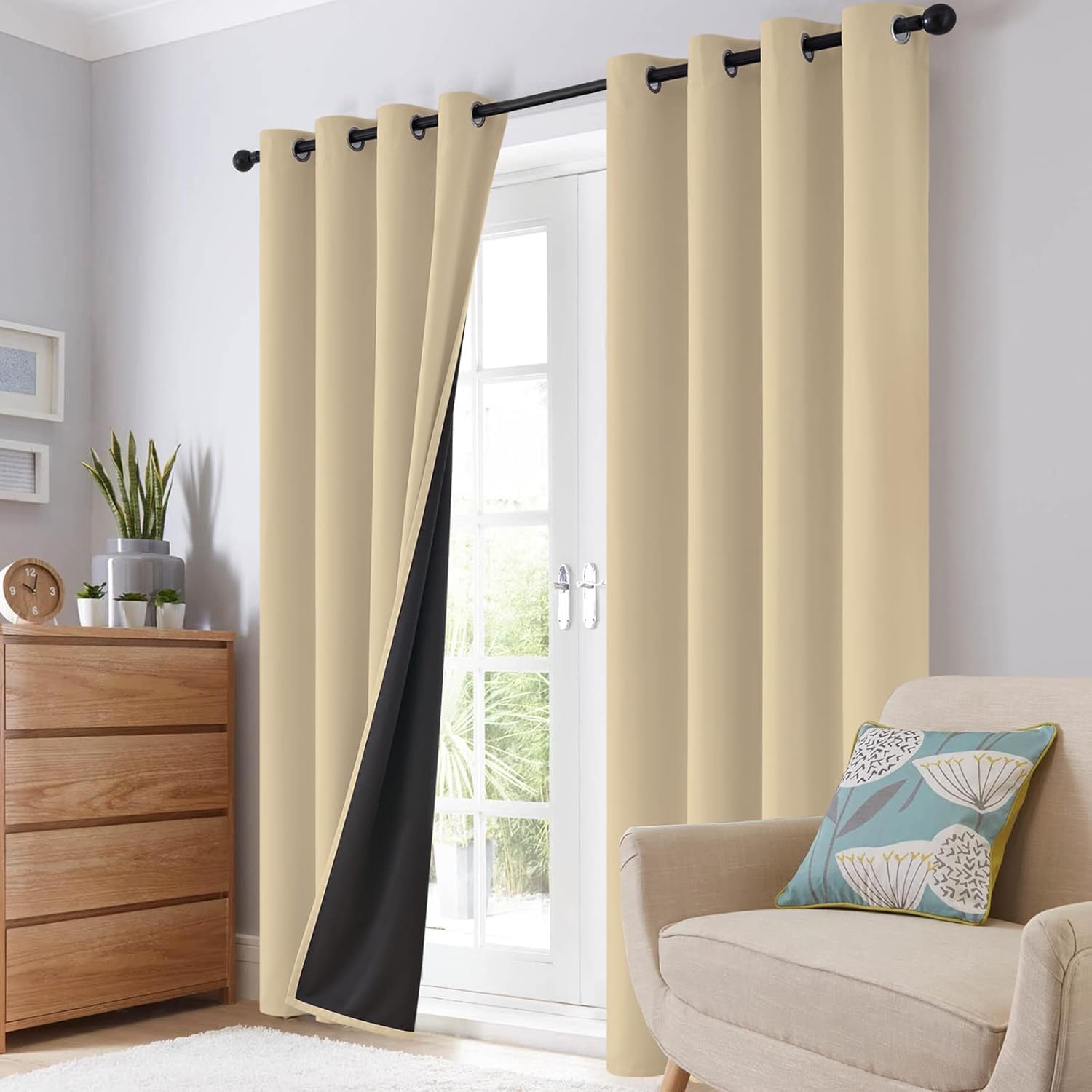 SimpleHome 100% Blackout Curtains - Thermal Insulated Grommet Drapes for Bedroom & Living Room | Beige, 52 x 84 Inch, 2 Panels