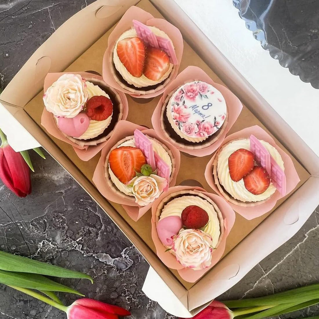 Skiennix Tulip Cupcake Liners - 150 Greaseproof Baking Cups for Parties & Events | Pink
