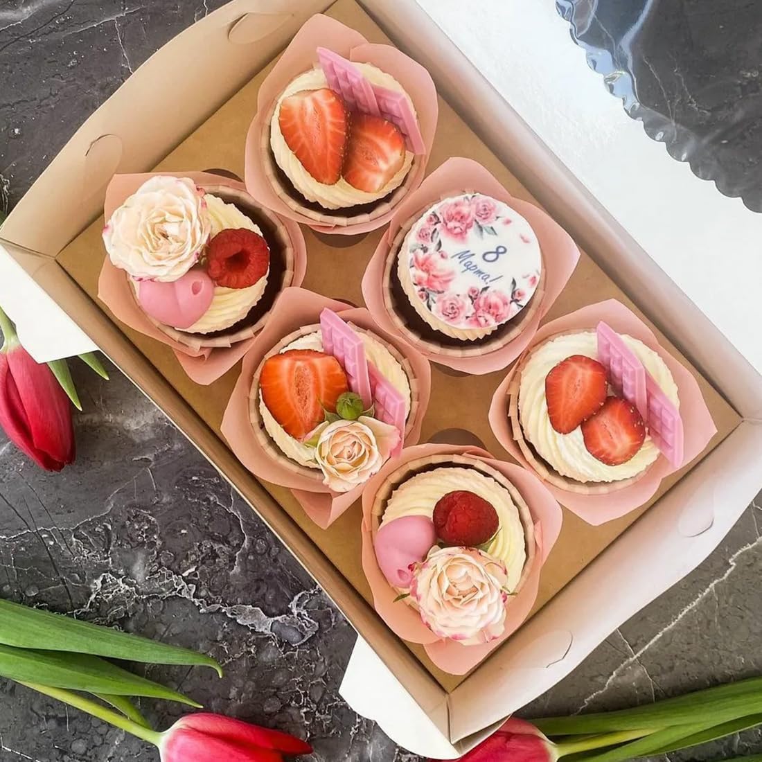 Skiennix Tulip Cupcake Liners - 150 Greaseproof Baking Cups for Parties & Events | Pink