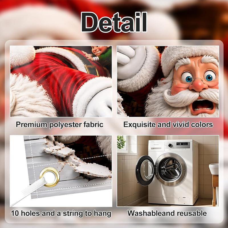 7x16 Ft Christmas Garage Door Banner - 3D Santa Breaking Through, Large Indoor/Outdoor Holiday Backdrop - Variation: Funny Stuck Santa