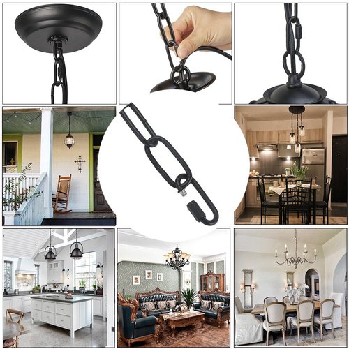 LNC 19-Feet Pendant Lighting Fixtures Chains, Ceiling Extra Loop Extension for Chandelier, 2 Buckles, Black