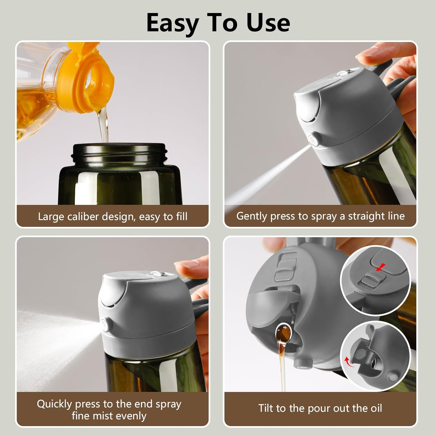 SWEET VIEW Olive Oil Dispenser - 16oz Glass Light-Proof Sprayer for Cooking, Salad & BBQ