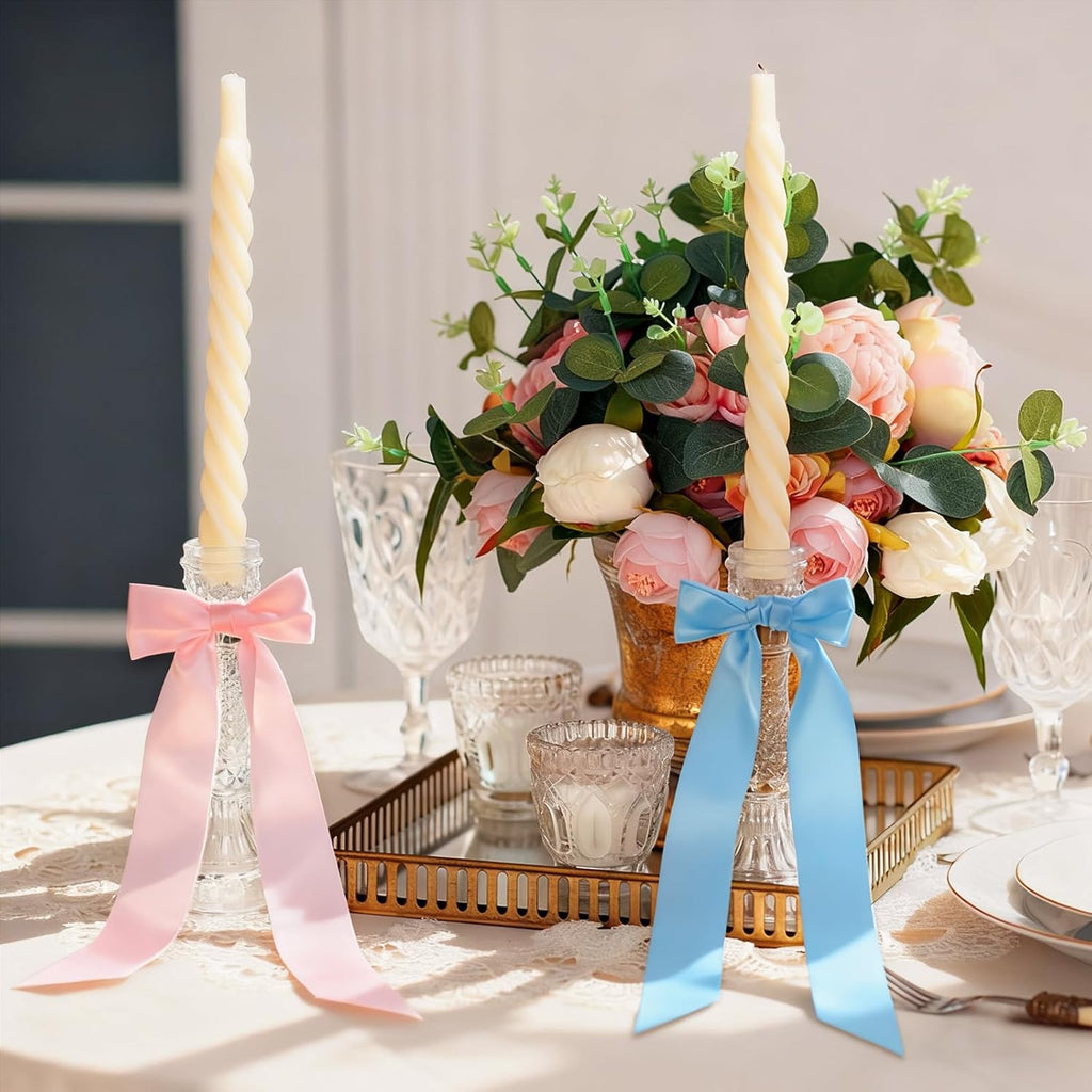 MAQUITA Christmas Candlestick Bows - 48 Pcs Large Self-Adhesive Decor for Weddings & Parties | 13 x 3.7 Inch