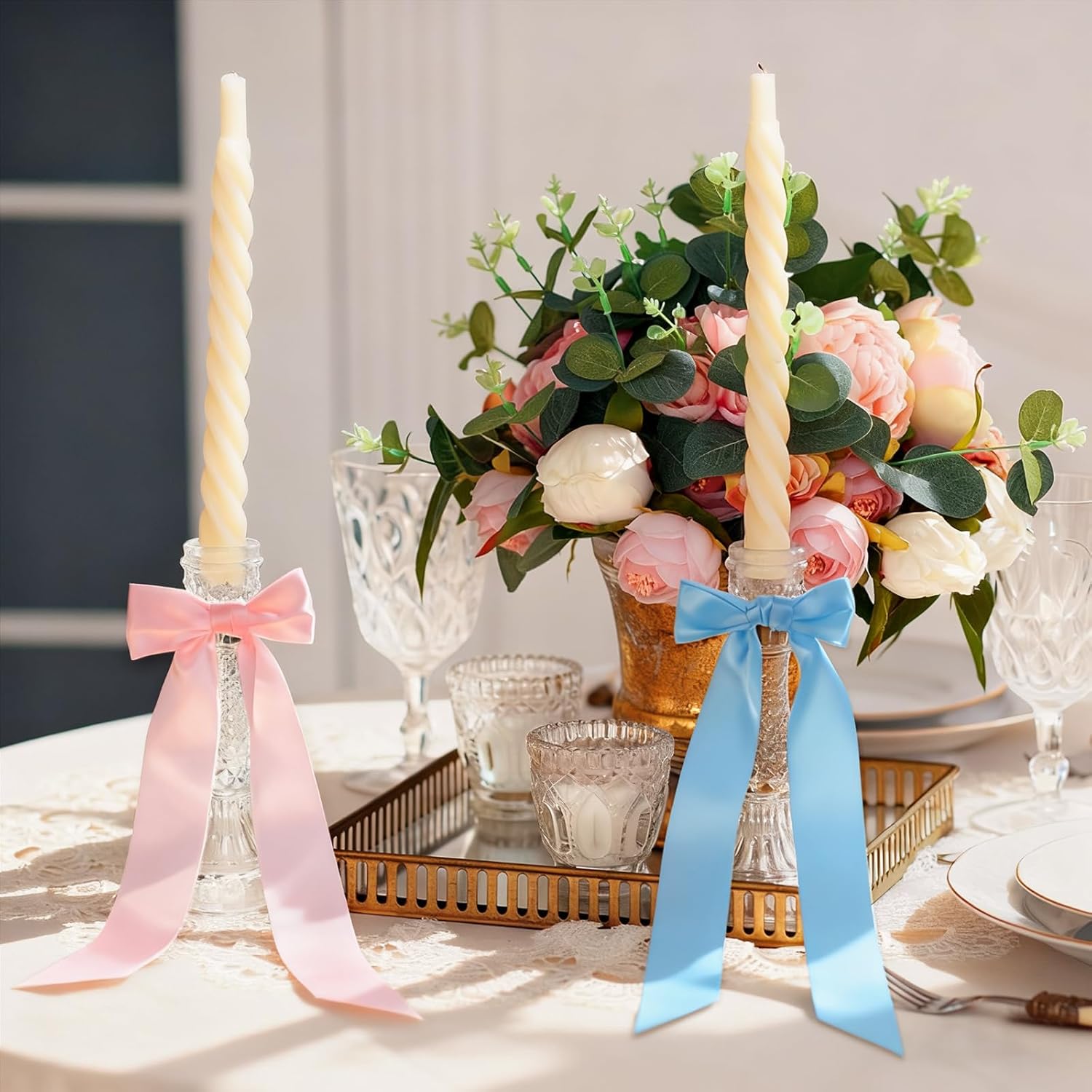 MAQUITA Christmas Candlestick Bows - 48 Pcs Large Self-Adhesive Decor for Weddings & Parties | 13 x 3.7 Inch