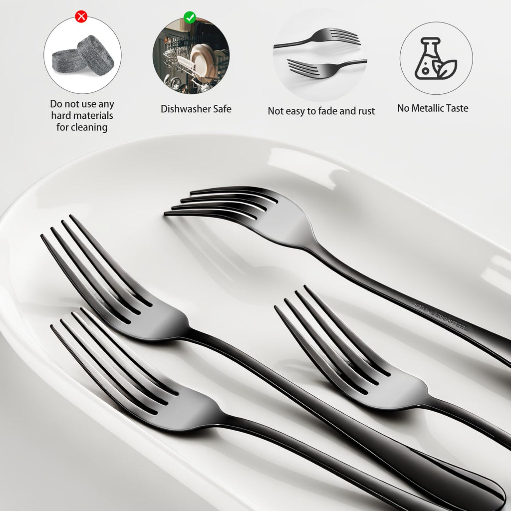 Black forks Food-Grade stainless steel dinner forks 24pcs Dishwasher Safe kitchen forks metal 8inch silverware (8inch dinner forks set (24 Piece))