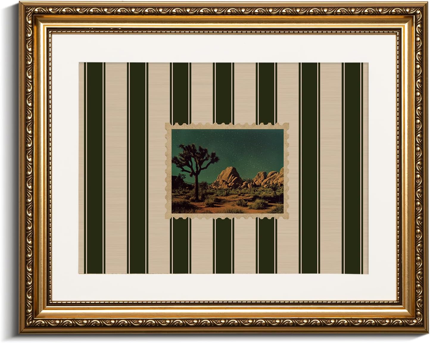 VIYYIEA Gold Framed Wall Art - Vintage Western Scenic Stamps Canvas Print for Home Decor | 16L x 13W