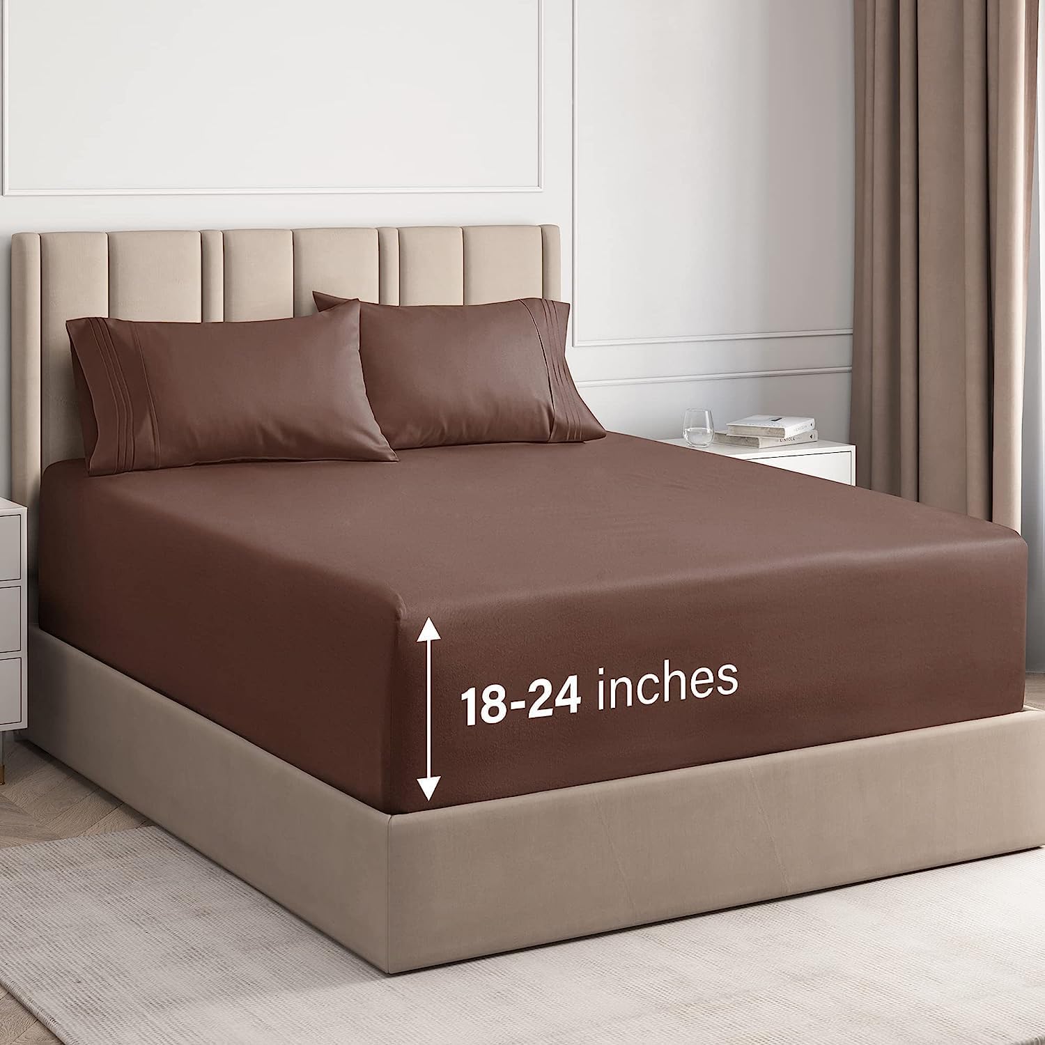 Skiennix Extra Deep Twin XL Sheet Set | 4-Piece Breathable Cooling Bedding - Soft, Wrinkle-Free Brown