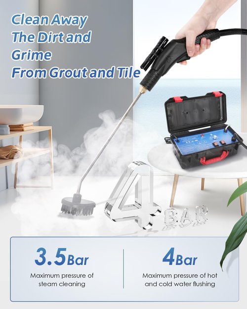 High Pressure Steam Cleaner - 1700W Heavy Duty Portable Steamer for Grout, Tile & Auto Cleaning