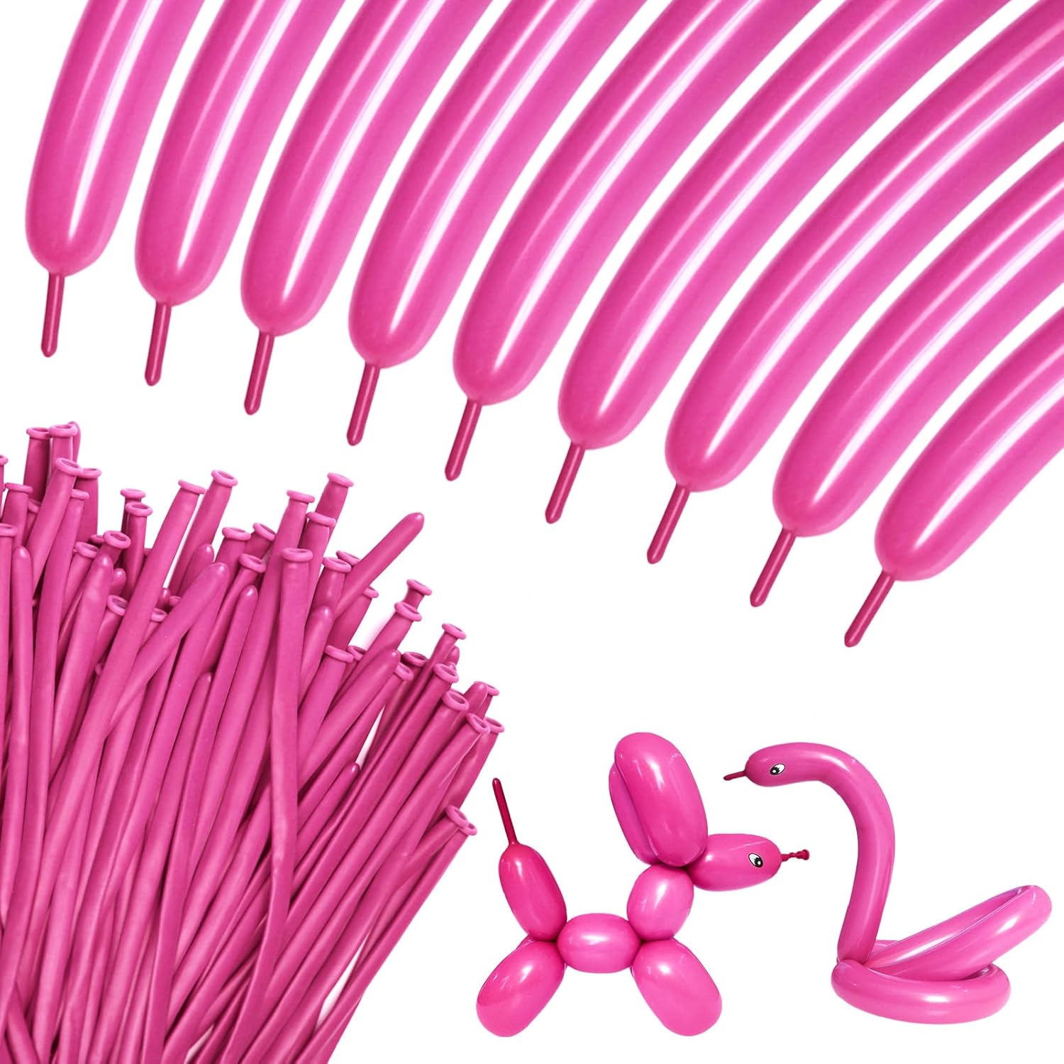 Skiennix 100Pcs Hot Pink 260Q Balloons - Thick Latex Twisting Balloons for Animal Models | Ideal for Halloween & Birthdays