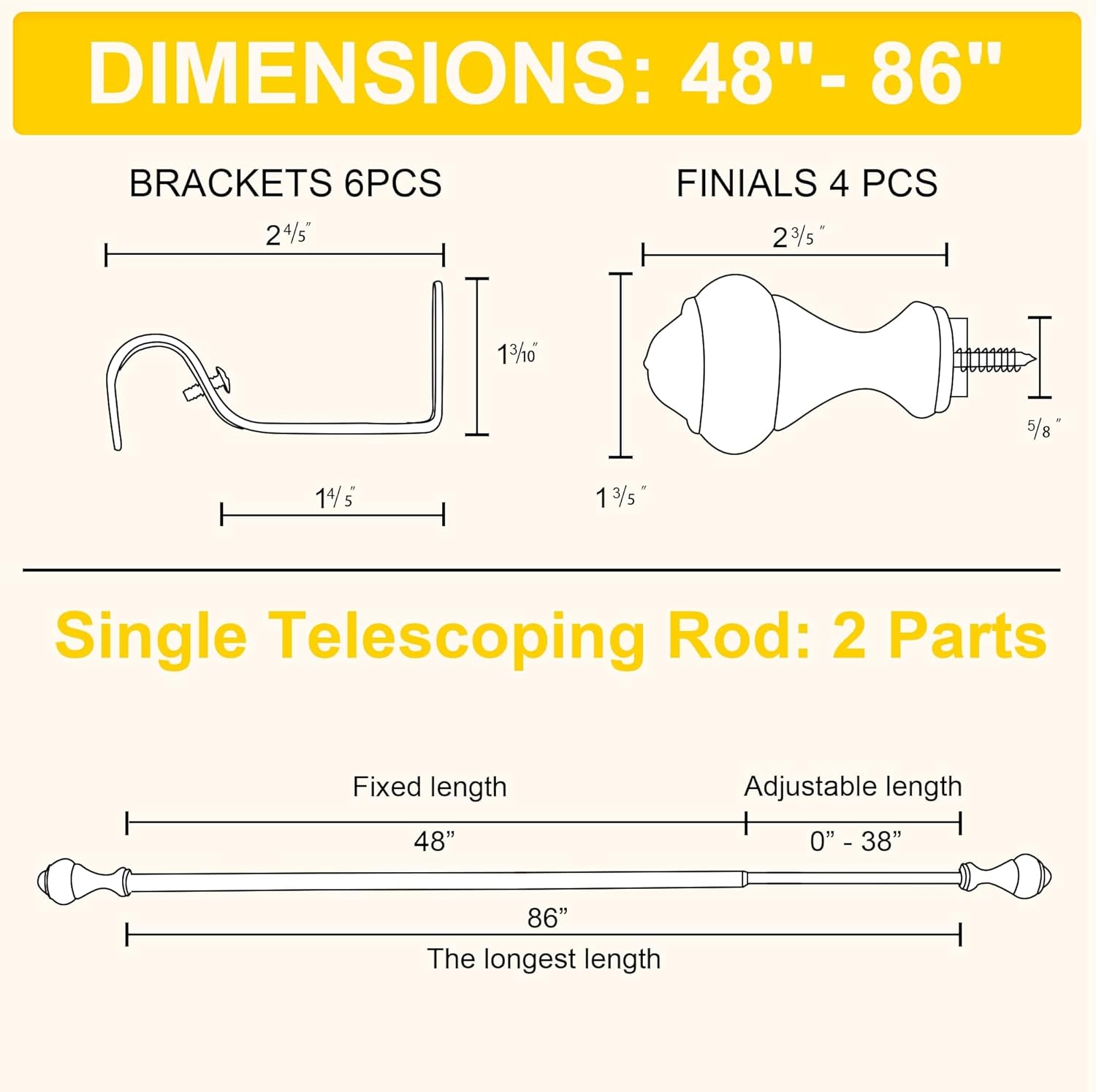 NICETOWN Adjustable Curtain Rods 2-Pack | 48-86 Inch | Black Grommet Blackout Curtains