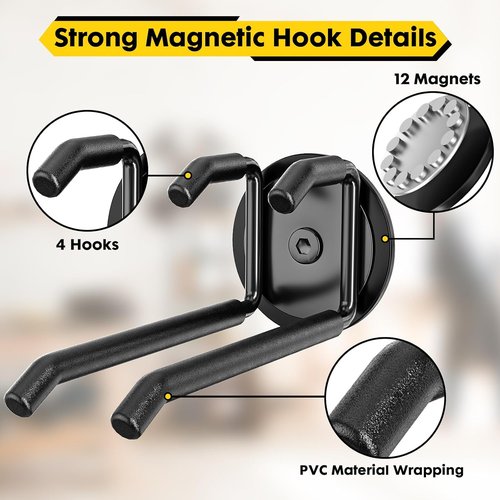 E-Blackpro Strong Magnetic Hooks - Heavy Duty 20lb Hold for Garage Utility Storage | 4 Pack for Tools & Ladders