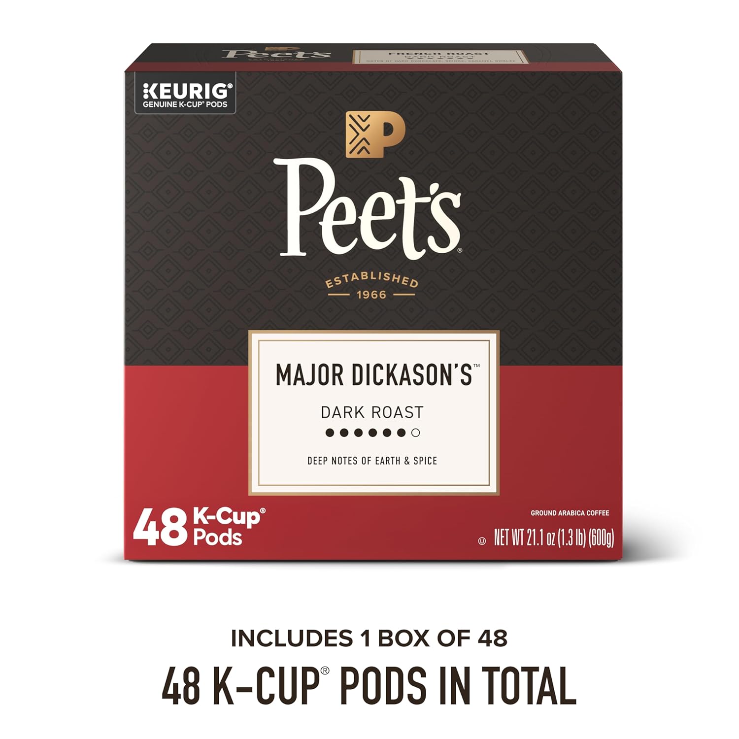 Peet's Coffee Dark Roast K-Cup Pods - 100% Arabica Major Dickason's Blend, 48 Count Box