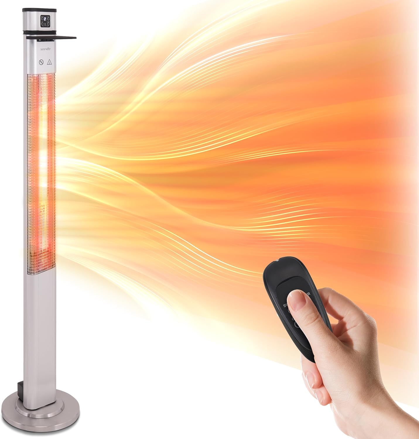 SereneLife Infrared Patio Heater - 1500W Electric Indoor/Outdoor Portable Heater with Remote Control | Silver