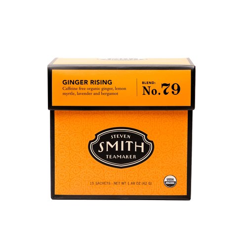 Steven Smith Teamaker Ginger Rising No. 79, Organic Ginger, Lemon, Herbal Tea Blend, Caffeine-Free, Sugar-Free, Sustainably Grown, Tea Bags, 15 Sachets, 1.48oz each