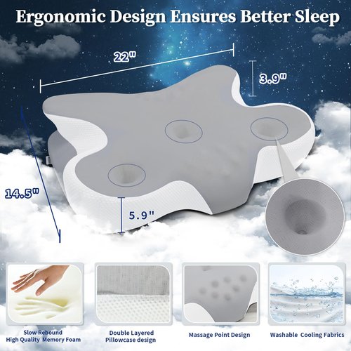 Mixiniso Cervical Neck Pillow, Side Sleeper Pillow for Adults, Neck Pillow for Neck and Shoulder, Orthopedic Contour Memory Foam Pillows for Side Back & Stomach Sleepers with Cooling Pillowcase