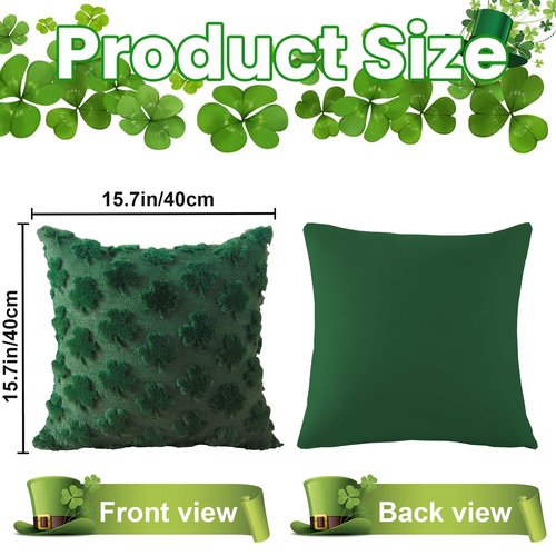 Eliluoni St Patricks Day Pillow Covers, 18x18 Inch Set of 2 Green Shamrock Throw Pillows, Soft Plush & Faux Fur Decor for Couch Sofa Bedroom, Holiday Home Decorations