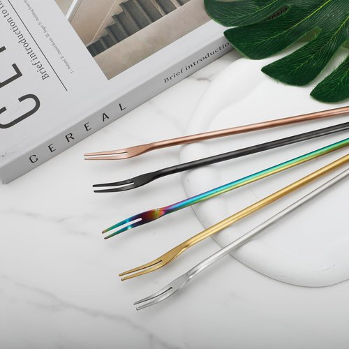 5 Pack Stainless Steel Long Handle Forks - 8.61 Inches Pickle & Olive Fork Set, 2 Prong Cocktail Dessert Fruit Pickers, Durable Kitchen Utensils