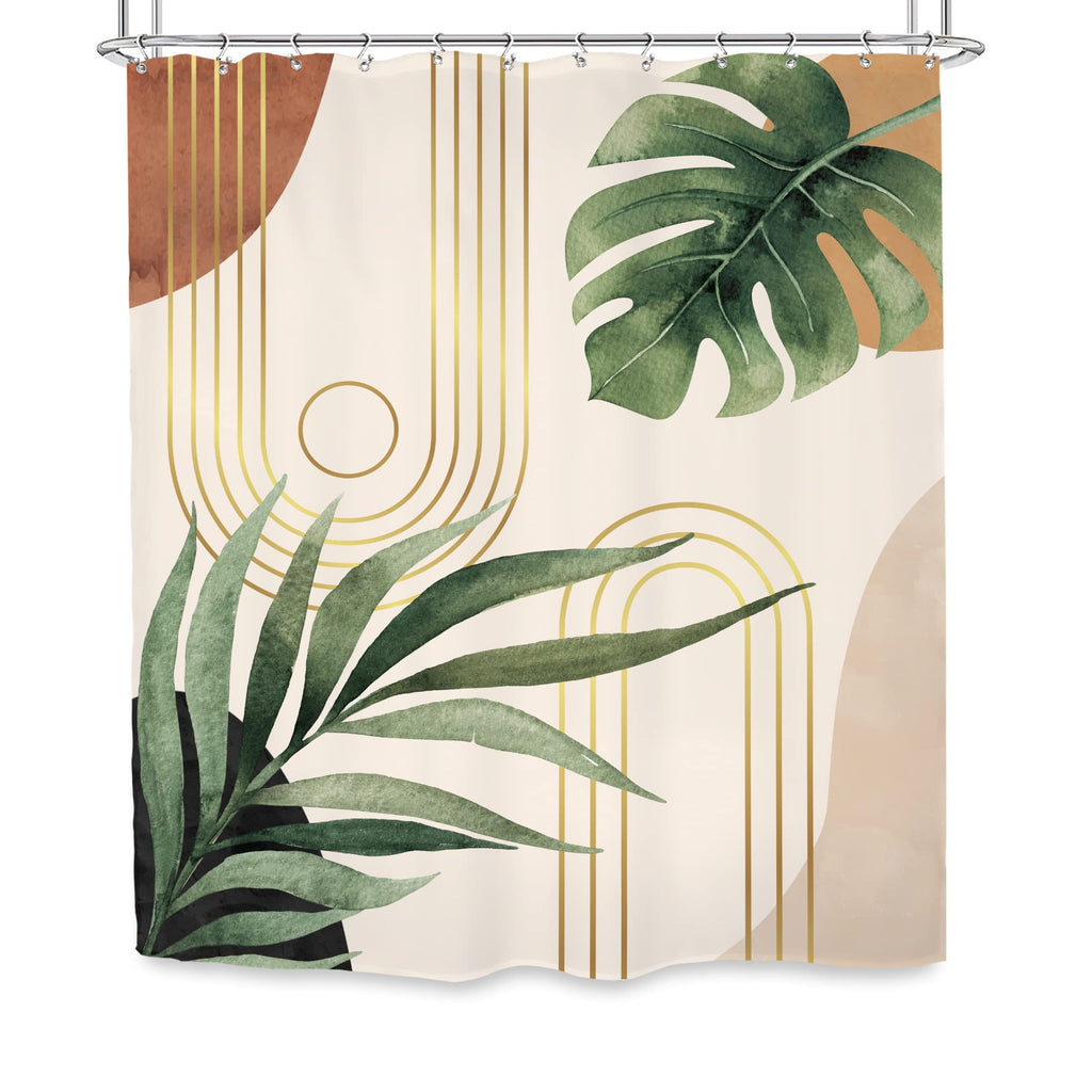 Glawry Mid Century Plant Shower Curtain Boho Botanical Tropical Abstract Minimalist Bohemian Leaves Bathroom Curtains Set Palm 72Wx78L Inches Bath Accessories Art Home Decor Fabric 12 Pack Hooks