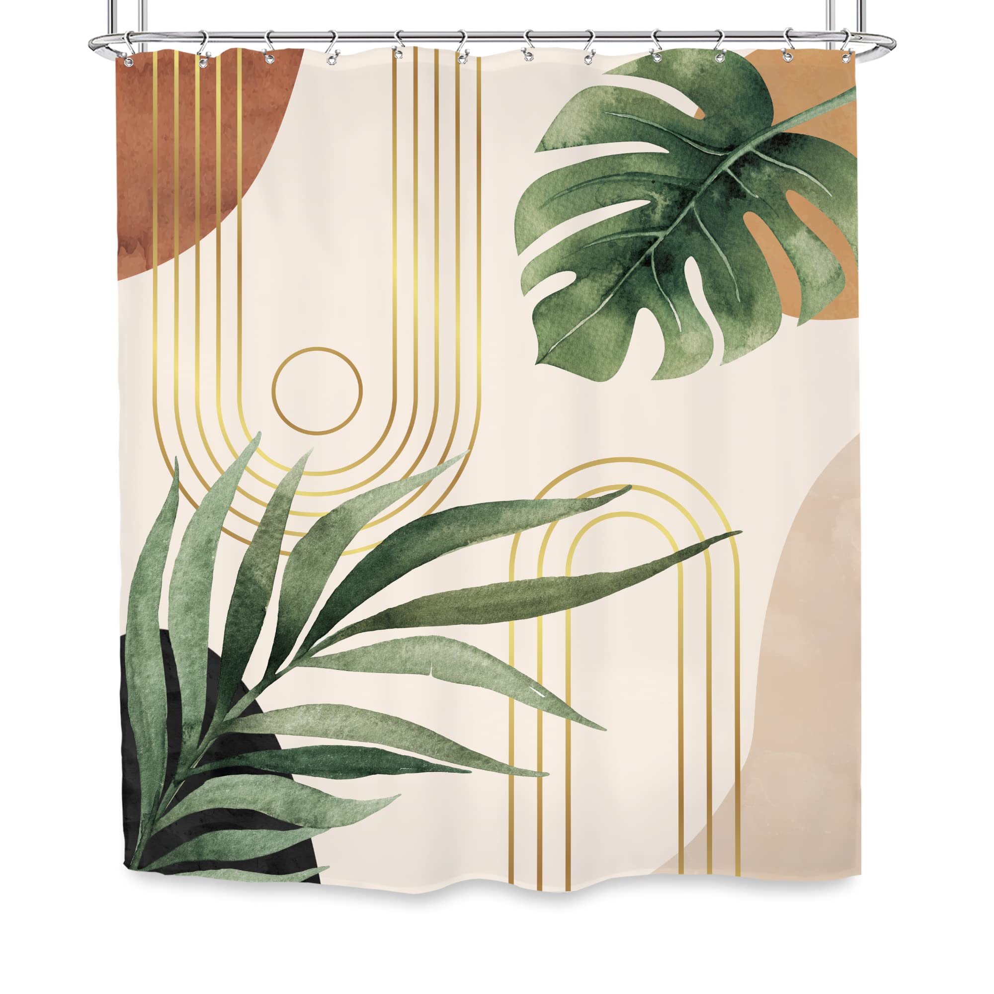 Glawry Mid Century Plant Shower Curtain Boho Botanical Tropical Abstract Minimalist Bohemian Leaves Bathroom Curtains Set Palm 72Wx78L Inches Bath Accessories Art Home Decor Fabric 12 Pack Hooks