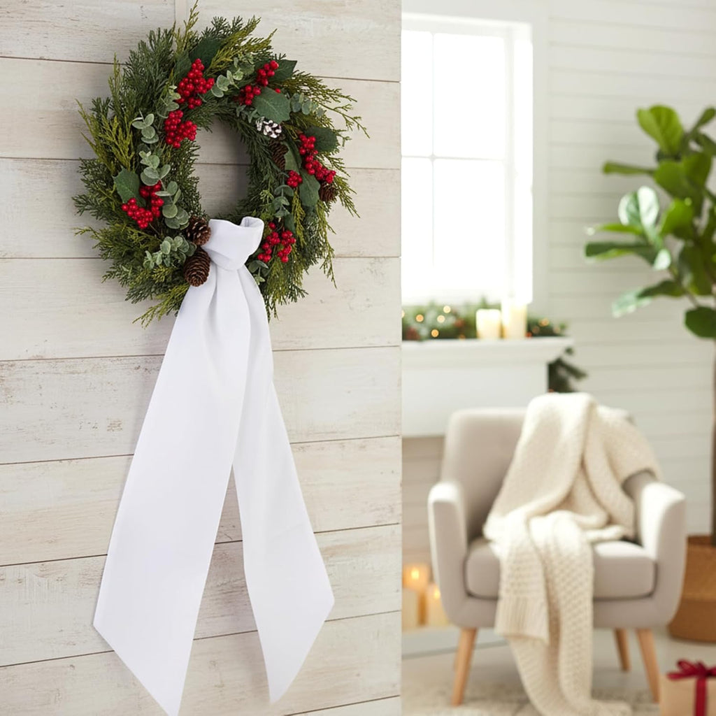 Regine Switzerland White Wreath Sash - 4 Pcs 4.5'' x 56'' Blank for Holiday Outdoor Decor