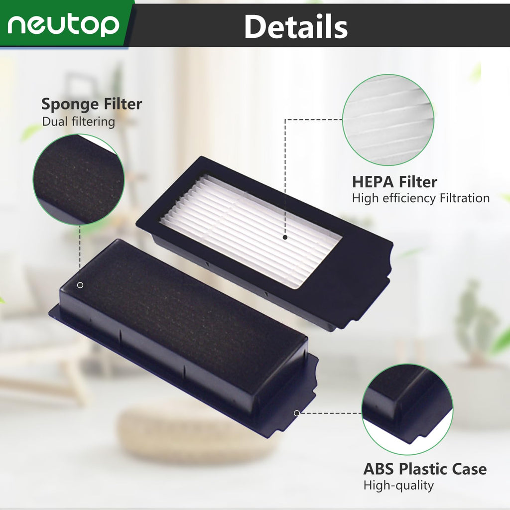 Neutop Replacement Filter Sets Compatible with Ecovacs Deebot X1 Plus/Turbo/Omni, T10 Omni/Plus, N20 Plus/Pro Plus, Robot Vacuums, 4-Pack.