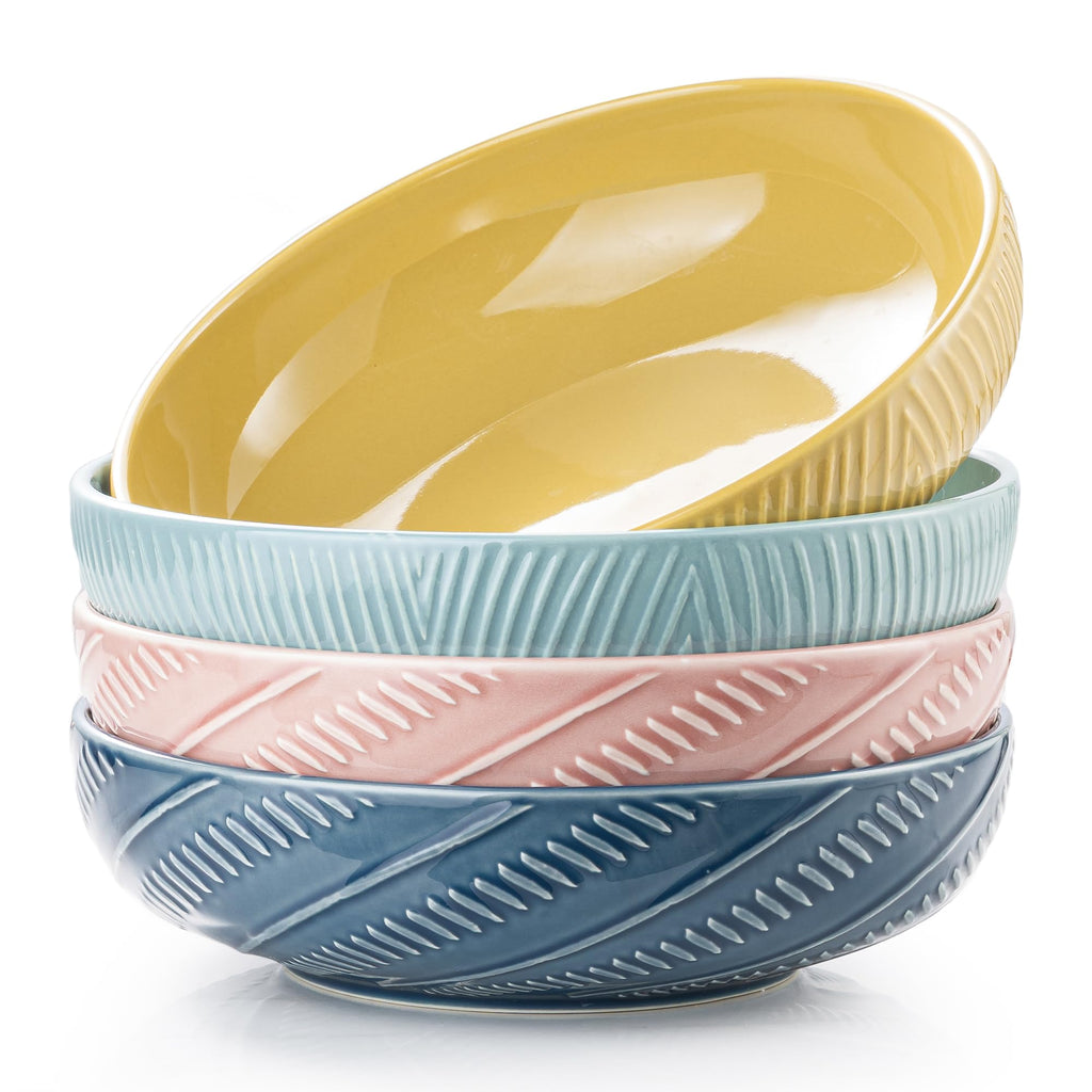Dafuceramic 8.5Inch Pasta Bowls, 36OZ Serving Bowls, Salad Bowls Set of 4 Ceramic Sturdy & Stackable, Ideal for Housewarming, Festivals, Multicolor (36 OZ)