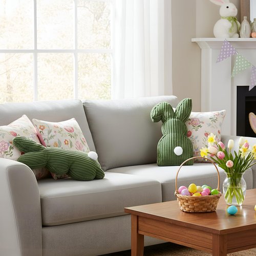 Fiwochic 2 Pcs Easter Bunny Shaped Pillow Cute Decorative Rabbit Throw Pillow Bunny Stuffed Soft Corduroy Striped Textured Cushion Case for Spring Easter Party Couch Sofa Home Decor, Olive Green