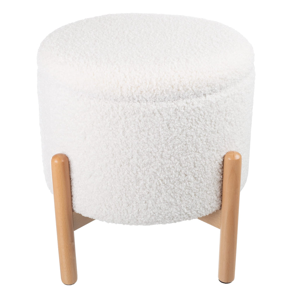Round Sherpa Storage Ottoman Pouf with Removable Lid – Plush Couch Footrest & Hidden Organizer for Small Spaces, Dorm or Living Room by Lavish Home (White)