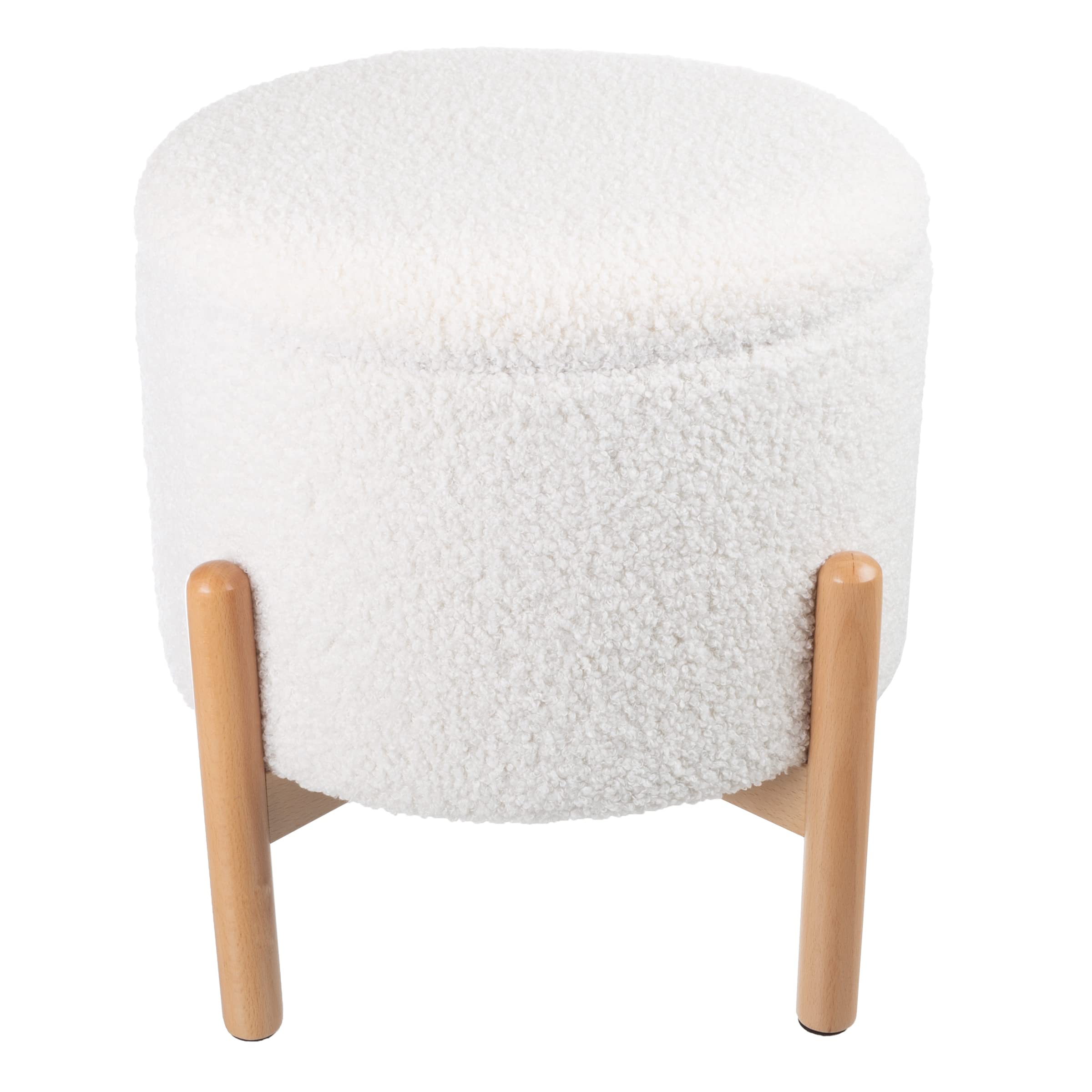 Round Sherpa Storage Ottoman Pouf with Removable Lid – Plush Couch Footrest & Hidden Organizer for Small Spaces, Dorm or Living Room by Lavish Home (White)