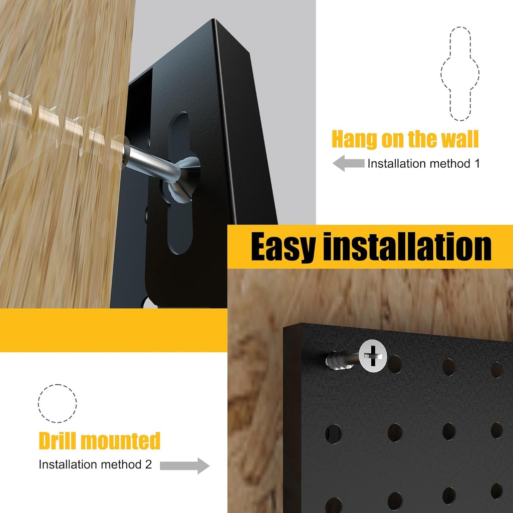 Spampur Metal Pegboard Panels - 8 Pack Heavy-Duty Wall Organizer with 50 Hooks | Black for Home & Garage