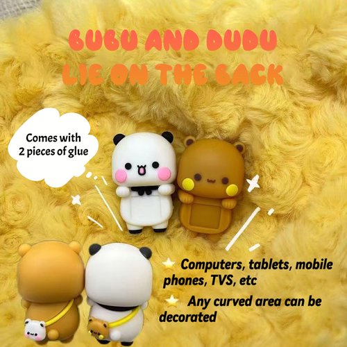 YOKUSHI 2 PCS Bubu and Dudu Bears Computer Decorations, Cute Cartoon Statue Bear Figurine for Notebook Cell Phone Office Desk Car Dashboard Decor