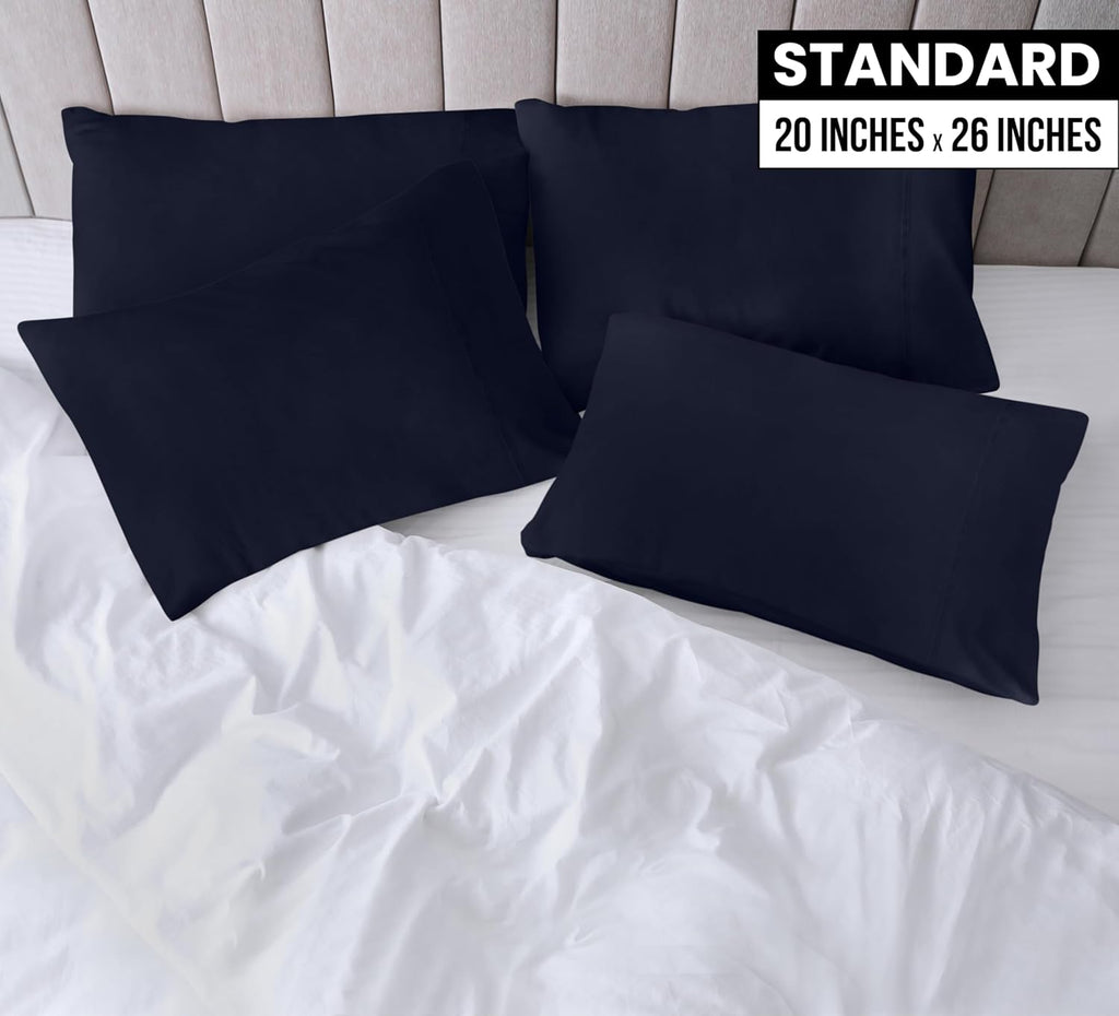Utopia Bedding Standard Pillow Cases - Soft Brushed Microfiber - 4 Pack, Navy, 20 x 26 Inches