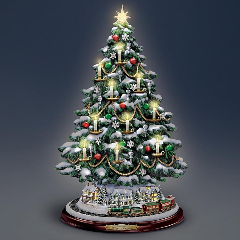 Thomas Kinkade Tabletop Christmas Tree with Lights, Music & Moving Train