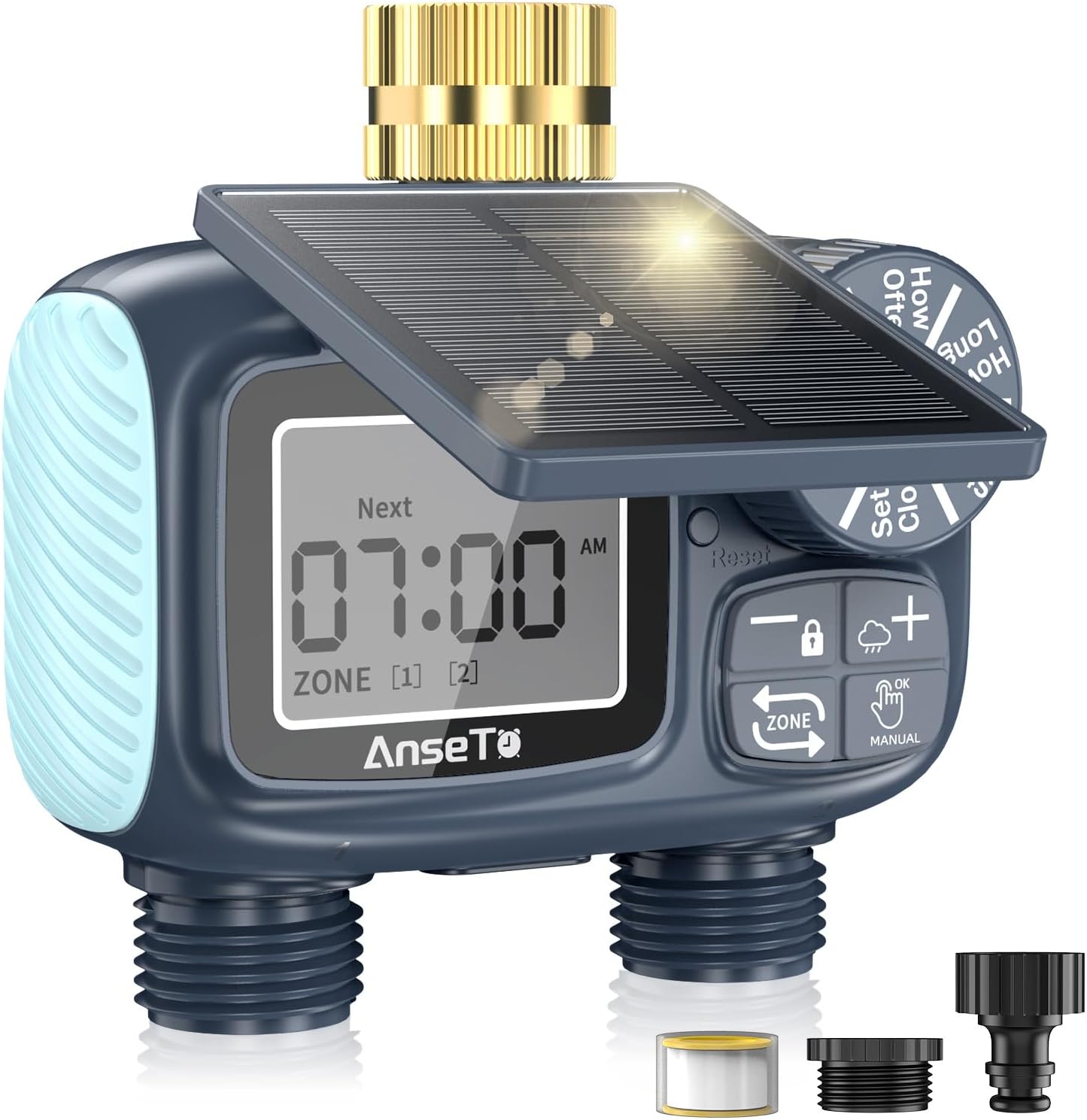 Skiennix Solar Sprinkler Timer - Programmable Brass Inlet Hose Timer for Efficient Garden Watering | 2 Outlets