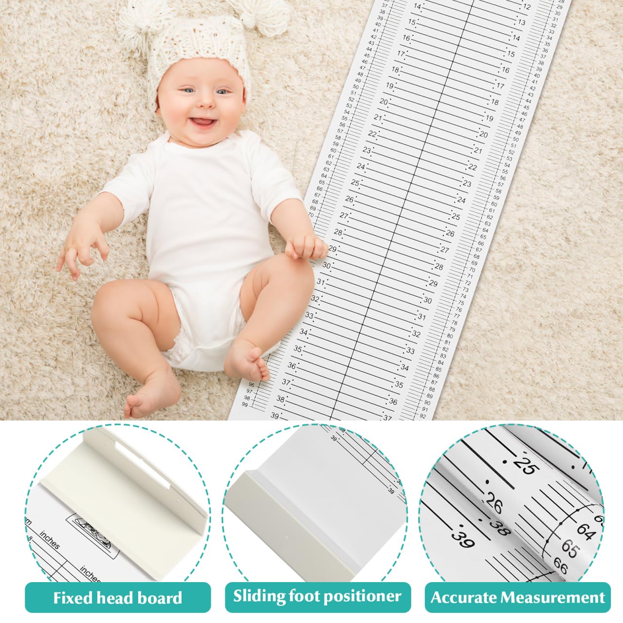 iplusmile Baby Height Measuring Mat, Infantometer Height Chart for Newborns, Toddlers, and Infants Growth Chart for Pediatrician & Home Use & Visits, 52" Long