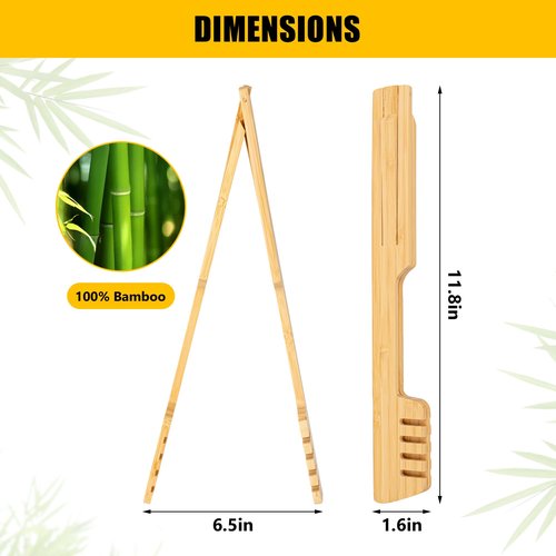2-Pack Bamboo Kitchen Tongs for Cooking – 8.7-Inch Wooden Food Tongs with Wide Grooved Tips, Flip Design for Nonstick Cookware, Salad, BBQ, and Grilling