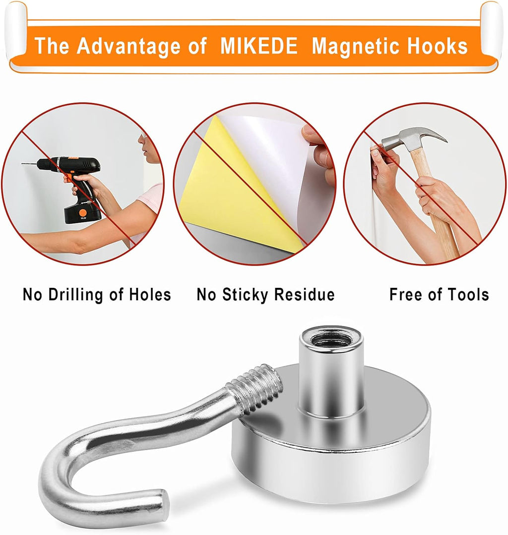 MIKEDE Heavy-Duty Magnetic Hooks - 30LB Neodymium Magnets for Outdoor & Indoor Use | 35-Pack