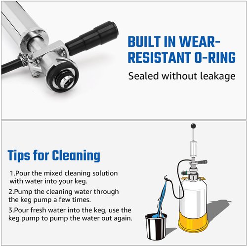4” Keg Party Pump Keg Tap, D System Beer Keg Pump for US Sankey, Kegerator Tap Stainless Steel Probe Coupler Beer Tap with Beer Line Faucet Hose Clamps for Homebrew Picnic Parties (Silver Clamps)