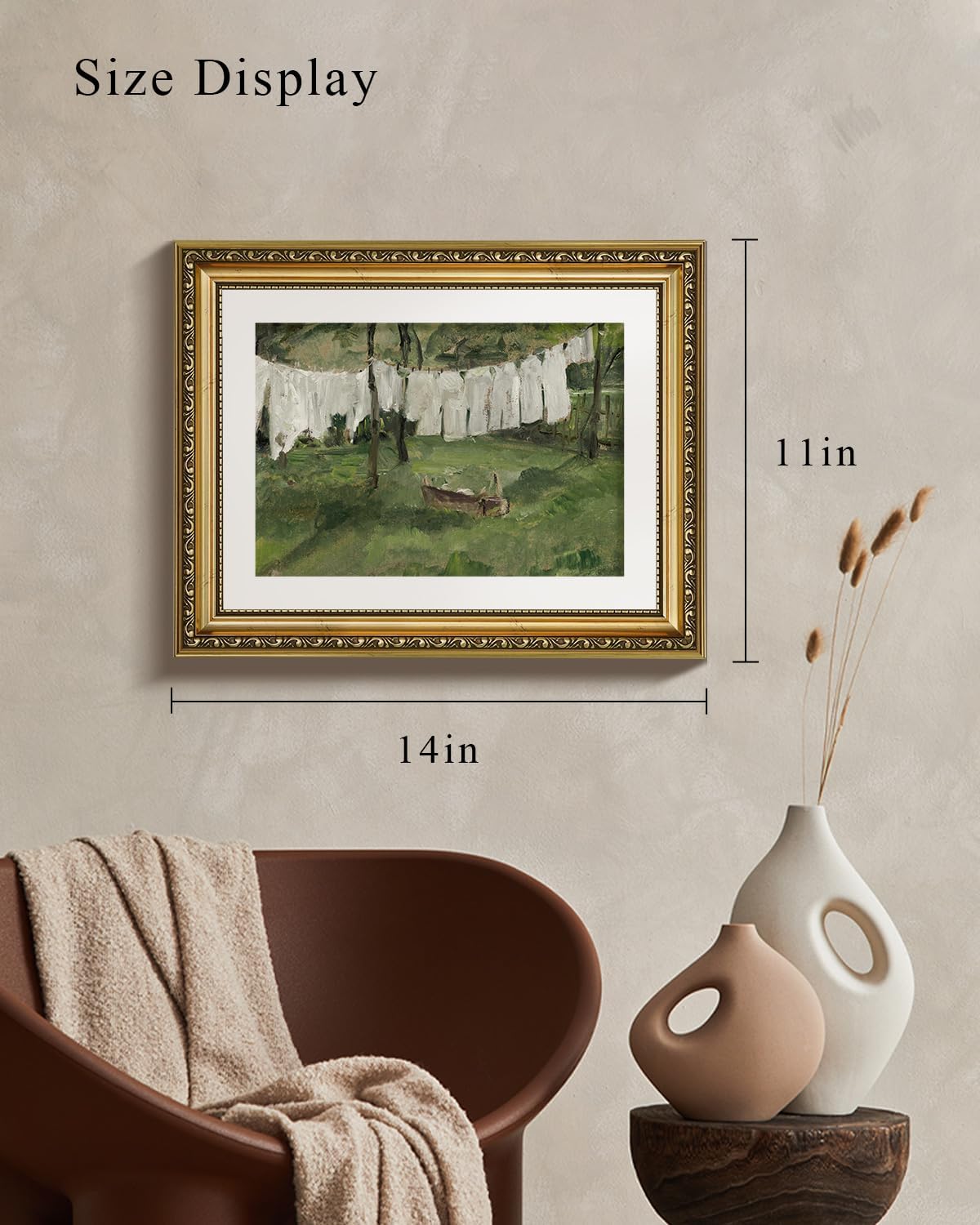 VIYYIEA Gold Framed Canvas Print - Vintage Laundry Room Art | Antique Country Oil Painting, 11x14in