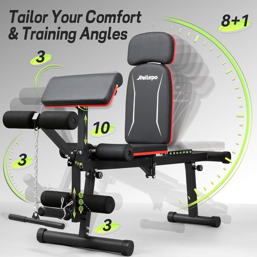 **Skiennix Adjustable Weight Bench - 1200LB Capacity, 9 Back Positions, Foldable for Home Gym**