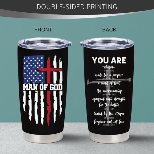 Christian Gifts for Men - Inspirational 20oz Coffee Tumbler | Bible Verse Design for Fathers Day & Birthdays